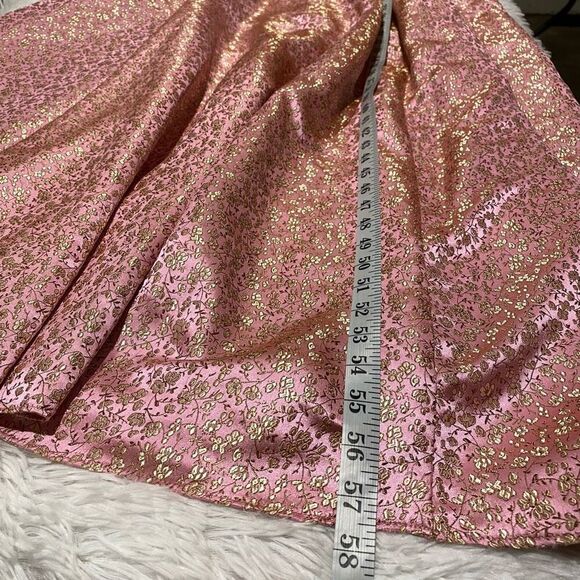 Sau Lee Ada Formal Maxi Gown in Pink Gold Floral Jacquard Size 14 - Picture 5 of 8